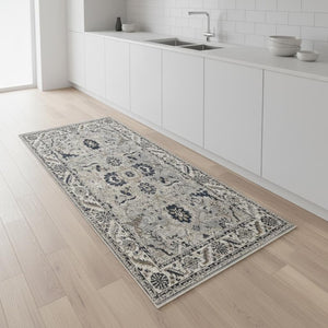 HomeRoots 5' Medallion Area Rug in Beige, Gray & Black - Durable, Stain-Resistant Design for Modern Spaces 2' X 8' 660316
