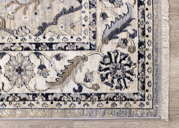 HomeRoots 5' Medallion Area Rug in Beige, Gray & Black - Durable, Stain-Resistant Design for Modern Spaces 2' X 8' 660316