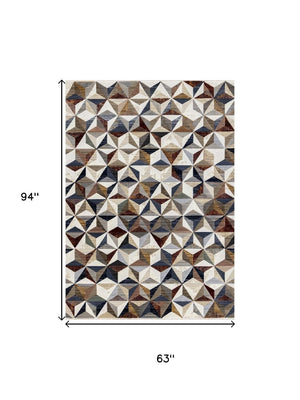 HomeRoots 5' Contemporary Cream, Gray & Brown Geometric Area Rug – Stylish, Durable & Stain-Resistant Design 5' X 8' 660317