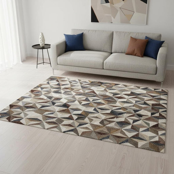 HomeRoots 5' Contemporary Cream, Gray & Brown Geometric Area Rug – Stylish, Durable & Stain-Resistant Design 5' X 8' 660317