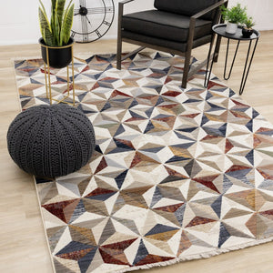 HomeRoots 5' Contemporary Cream, Gray & Brown Geometric Area Rug – Stylish, Durable & Stain-Resistant Design 5' X 8' 660317