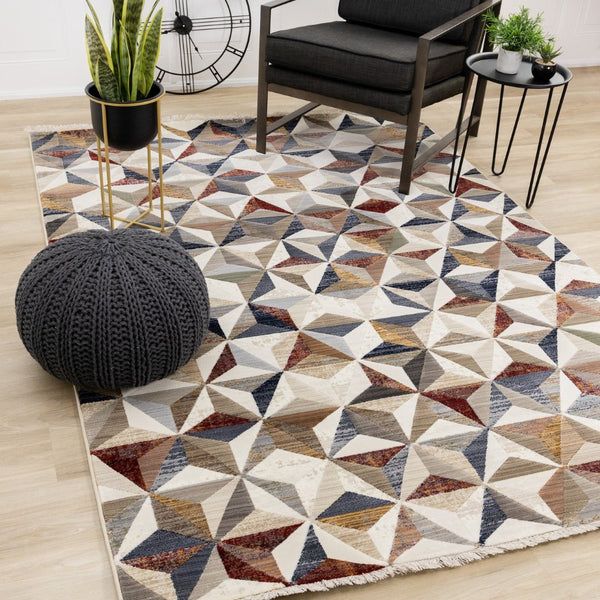 HomeRoots 5' Contemporary Cream, Gray & Brown Geometric Area Rug – Stylish, Durable & Stain-Resistant Design 5' X 8' 660317