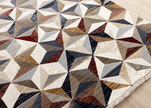 HomeRoots 5' Contemporary Cream, Gray & Brown Geometric Area Rug – Stylish, Durable & Stain-Resistant Design 8' X 10' 660318