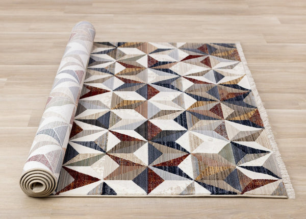 HomeRoots 5' Contemporary Cream, Gray & Brown Geometric Area Rug – Stylish, Durable & Stain-Resistant Design 8' X 10' 660318