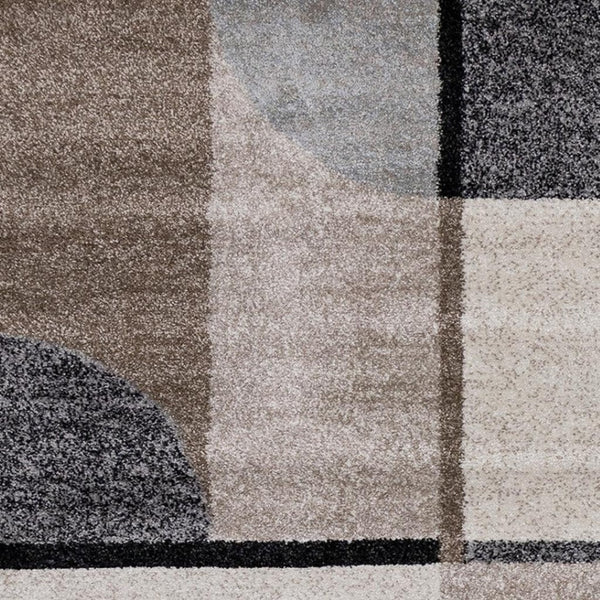 HomeRoots 5' Modern Geometric Area Rug in Cream, Gray & Brown - Durable, Low-Pile Design for Busy Spaces 5' X 8' 660319