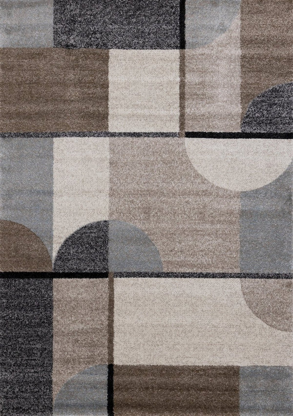 HomeRoots 5' Modern Geometric Area Rug in Cream, Gray & Brown - Durable, Low-Pile Design for Busy Spaces 5' X 8' 660319