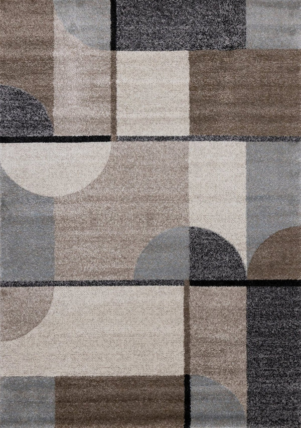 HomeRoots 5' Modern Geometric Area Rug in Cream, Gray & Brown - Durable, Low-Pile Design for Busy Spaces 8' X 11' 660320