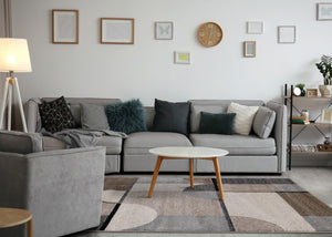 HomeRoots 5' Modern Geometric Area Rug in Cream, Gray & Brown - Durable, Low-Pile Design for Busy Spaces 8' X 11' 660320
