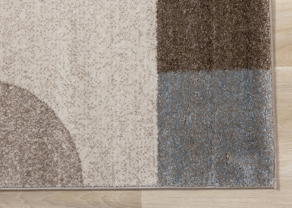HomeRoots 5' Modern Geometric Area Rug in Cream, Gray & Brown - Durable, Low-Pile Design for Busy Spaces 8' X 11' 660320