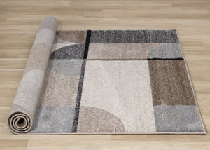 HomeRoots 5' Modern Geometric Area Rug in Cream, Gray & Brown - Durable, Low-Pile Design for Busy Spaces 8' X 11' 660320
