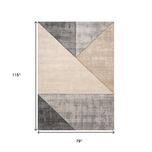 HomeRoots 7' Modern Geometric Area Rug in Gray, Cream, and Beige – Durable, Stain-Resistant Design for Style 7' X 10' 660321