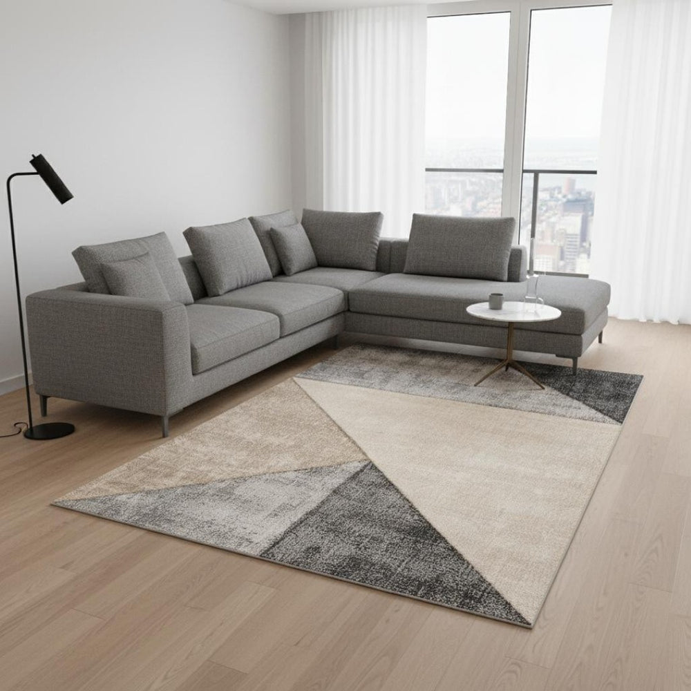 HomeRoots 7' Modern Geometric Area Rug in Gray, Cream, and Beige – Durable, Stain-Resistant Design for Style 7' X 10' 660321