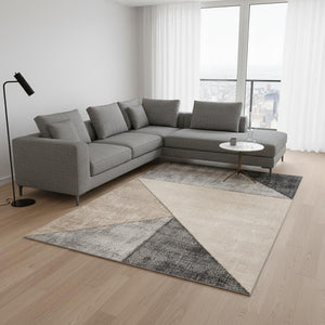 HomeRoots 7' Modern Geometric Area Rug in Gray, Cream, and Beige – Durable, Stain-Resistant Design for Style 7' X 10' 660321