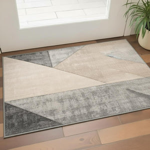 HomeRoots 7' Modern Geometric Area Rug in Gray, Cream, and Beige – Durable, Stain-Resistant Design for Style 3' X 5' 660322