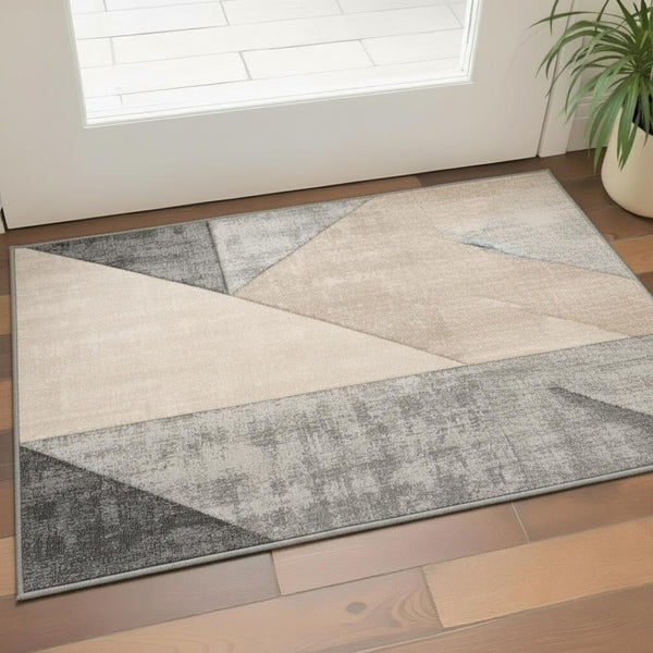 HomeRoots 7' Modern Geometric Area Rug in Gray, Cream, and Beige – Durable, Stain-Resistant Design for Style 3' X 5' 660322