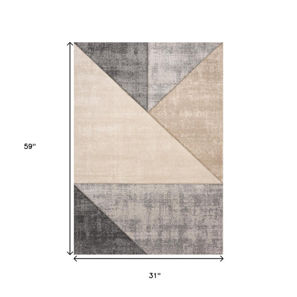 HomeRoots 7' Modern Geometric Area Rug in Gray, Cream, and Beige – Durable, Stain-Resistant Design for Style 3' X 5' 660322