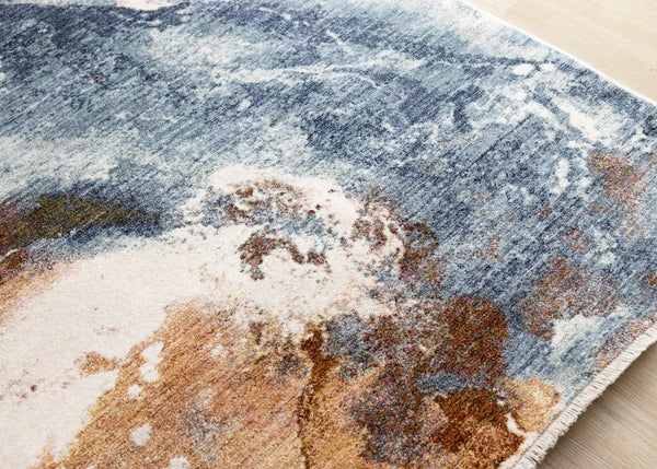 HomeRoots 5' Cream, Copper & Blue Abstract Area Rug - Modern, Durable & Stain-Resistant for Everyday Living 5' X 8' 660323