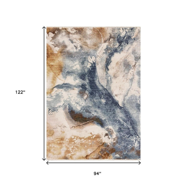 HomeRoots 5' Cream, Copper & Blue Abstract Area Rug - Modern, Durable & Stain-Resistant for Everyday Living 8' X 10' 660324
