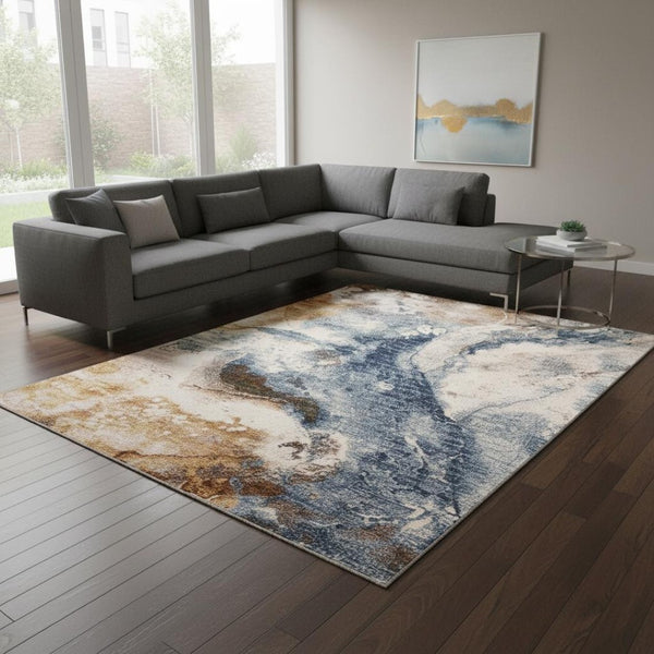 HomeRoots 5' Cream, Copper & Blue Abstract Area Rug - Modern, Durable & Stain-Resistant for Everyday Living 8' X 10' 660324