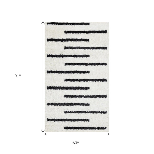 HomeRoots 5' Modern Cream and Black Striped Area Rug - Stain-Resistant, Soft, Durable, Ideal for High-Traffic Homes 5' X 8' 660325