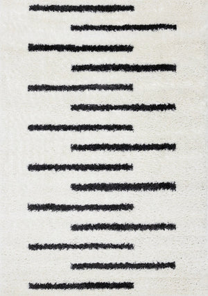 HomeRoots 5' Modern Cream and Black Striped Area Rug - Stain-Resistant, Soft, Durable, Ideal for High-Traffic Homes 5' X 8' 660325
