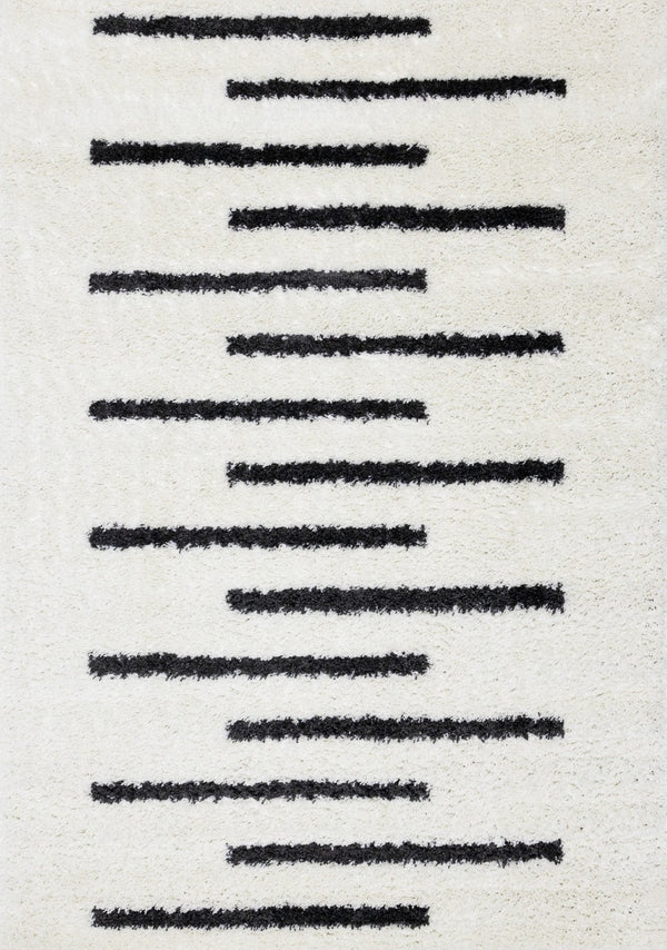 HomeRoots 5' Modern Cream and Black Striped Area Rug - Stain-Resistant, Soft, Durable, Ideal for High-Traffic Homes 5' X 8' 660325