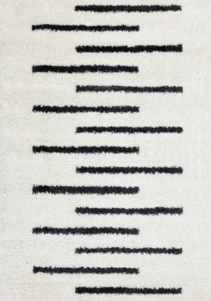 HomeRoots 5' Modern Cream and Black Striped Area Rug - Stain-Resistant, Soft, Durable, Ideal for High-Traffic Homes 5' X 8' 660325