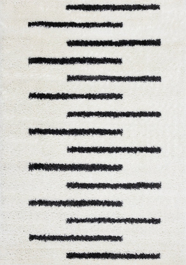 HomeRoots 5' Modern Cream and Black Striped Area Rug - Stain-Resistant, Soft, Durable, Ideal for High-Traffic Homes 5' X 8' 660325