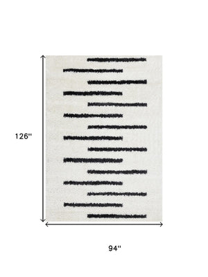 HomeRoots 5' Modern Cream and Black Striped Area Rug - Stain-Resistant, Soft, Durable, Ideal for High-Traffic Homes 8' X 11' 660326