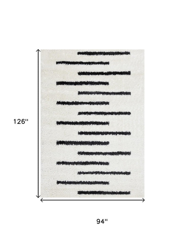 HomeRoots 5' Modern Cream and Black Striped Area Rug - Stain-Resistant, Soft, Durable, Ideal for High-Traffic Homes 8' X 11' 660326