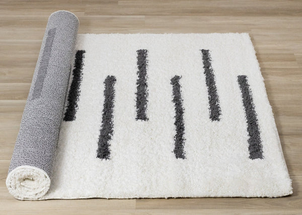HomeRoots 5' Modern Cream and Black Striped Area Rug - Stain-Resistant, Soft, Durable, Ideal for High-Traffic Homes 8' X 11' 660326
