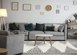 HomeRoots 5' Cream and Gray Geometric Area Rug - Modern Style, Durable, Stain-Resistant for High-Traffic Spaces 5' X 8' 660327