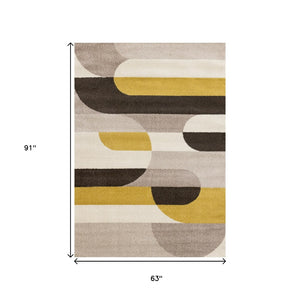 HomeRoots 5' Cream Yellow and Brown Geometric Area Rug - Modern Design, Durable, Stain-Resistant for All Rooms 5' X 8' 660329