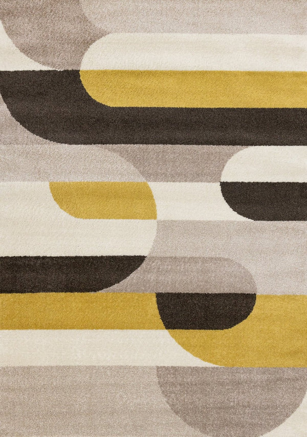HomeRoots 5' Cream Yellow and Brown Geometric Area Rug - Modern Design, Durable, Stain-Resistant for All Rooms 5' X 8' 660329