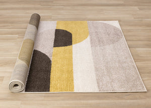 HomeRoots 5' Cream Yellow and Brown Geometric Area Rug - Modern Design, Durable, Stain-Resistant for All Rooms 5' X 8' 660329