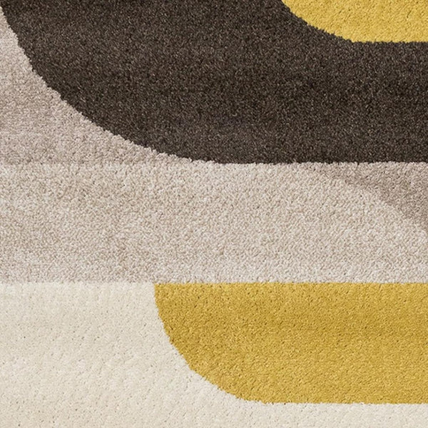 HomeRoots 5' Cream Yellow and Brown Geometric Area Rug - Modern Design, Durable, Stain-Resistant for All Rooms 5' X 8' 660329