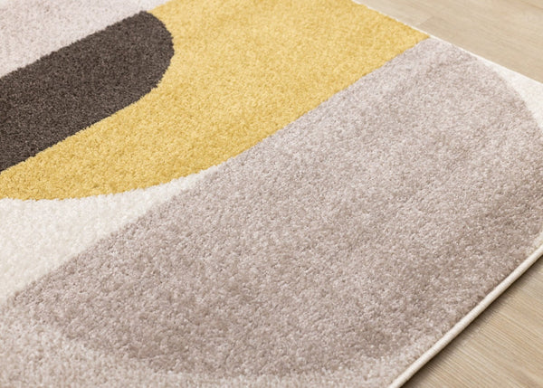HomeRoots 5' Cream Yellow and Brown Geometric Area Rug - Modern Design, Durable, Stain-Resistant for All Rooms 8' X 11' 660330