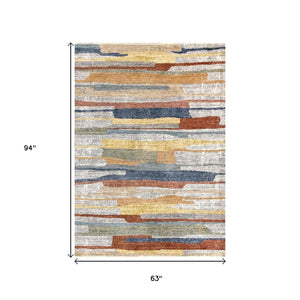 HomeRoots 5' Gray Blue and Yellow Abstract Area Rug for Modern Homes - Stain Resistant, Durable, Stylish Decor 5' X 8' 660331