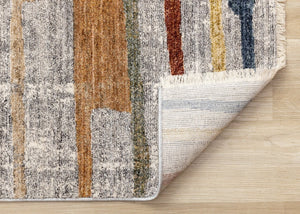 HomeRoots 5' Gray Blue and Yellow Abstract Area Rug for Modern Homes - Stain Resistant, Durable, Stylish Decor 5' X 8' 660331