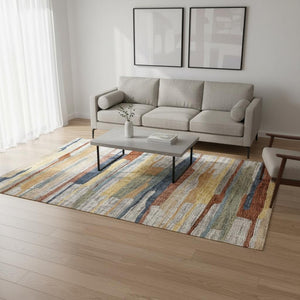 HomeRoots 5' Gray Blue and Yellow Abstract Area Rug for Modern Homes - Stain Resistant, Durable, Stylish Decor 5' X 8' 660331