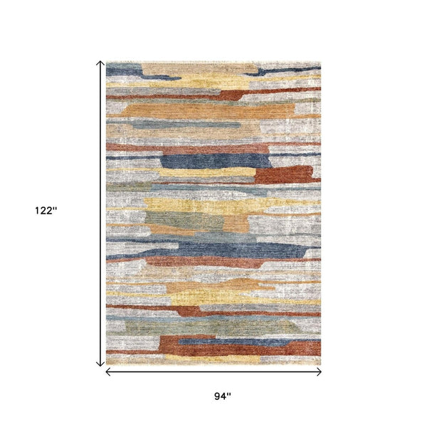 HomeRoots 5' Gray Blue and Yellow Abstract Area Rug for Modern Homes - Stain Resistant, Durable, Stylish Decor 8' X 10' 660332