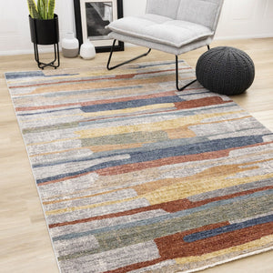 HomeRoots 5' Gray Blue and Yellow Abstract Area Rug for Modern Homes - Stain Resistant, Durable, Stylish Decor 8' X 10' 660332