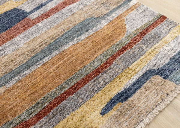 HomeRoots 5' Gray Blue and Yellow Abstract Area Rug for Modern Homes - Stain Resistant, Durable, Stylish Decor 8' X 10' 660332