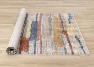 HomeRoots 5' Gray Blue and Yellow Abstract Area Rug for Modern Homes - Stain Resistant, Durable, Stylish Decor 8' X 10' 660332