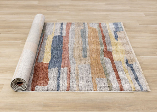 HomeRoots 5' Gray Blue and Yellow Abstract Area Rug for Modern Homes - Stain Resistant, Durable, Stylish Decor 8' X 10' 660332