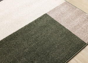 HomeRoots 5' Modern Geometric Area Rug in Green, Black, and Ivory - Stain Resistant and Easy to Clean Design 5' X 8' 660333