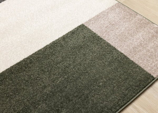 HomeRoots 5' Modern Geometric Area Rug in Green, Black, and Ivory - Stain Resistant and Easy to Clean Design 5' X 8' 660333