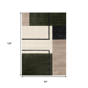 HomeRoots 5' Modern Geometric Area Rug in Green, Black, and Ivory - Stain Resistant and Easy to Clean Design 8' X 11' 660334