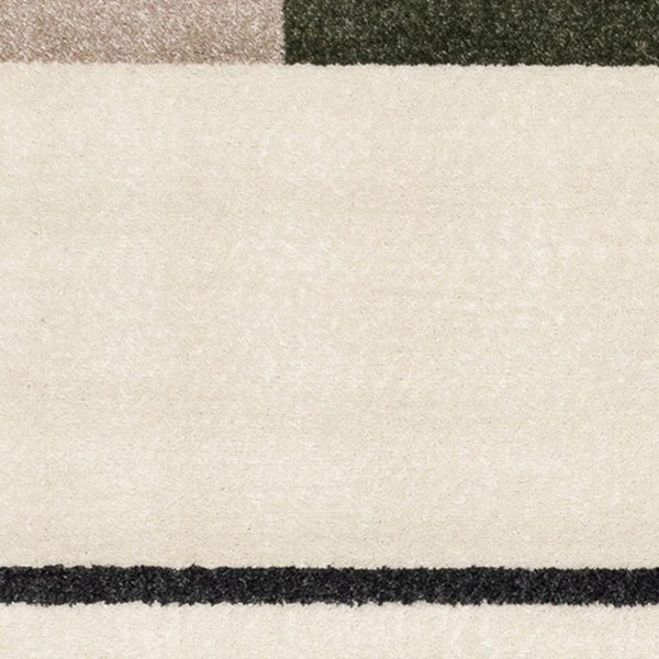 HomeRoots 5' Modern Geometric Area Rug in Green, Black, and Ivory - Stain Resistant and Easy to Clean Design 8' X 11' 660334