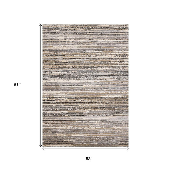HomeRoots 5' Striped Area Rug in Gray, Black & Beige – Durable, Stain-Resistant Design for Modern Homes 5' X 8' 660335